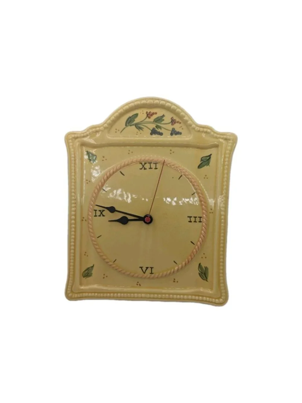 Vintage Ceramic Wall Clock Italy yellow tone Floral Country cottage core works